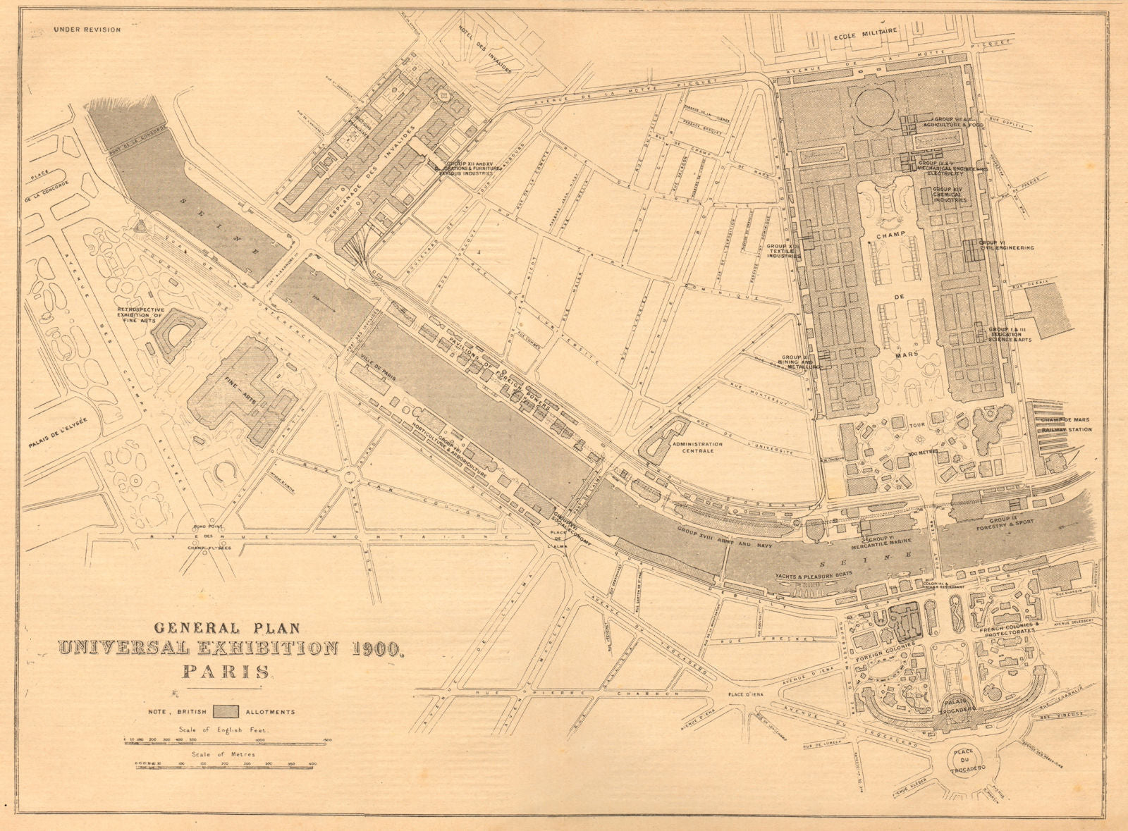 General Plan Universal Exhibition 1900, Paris 1899 old antique print picture